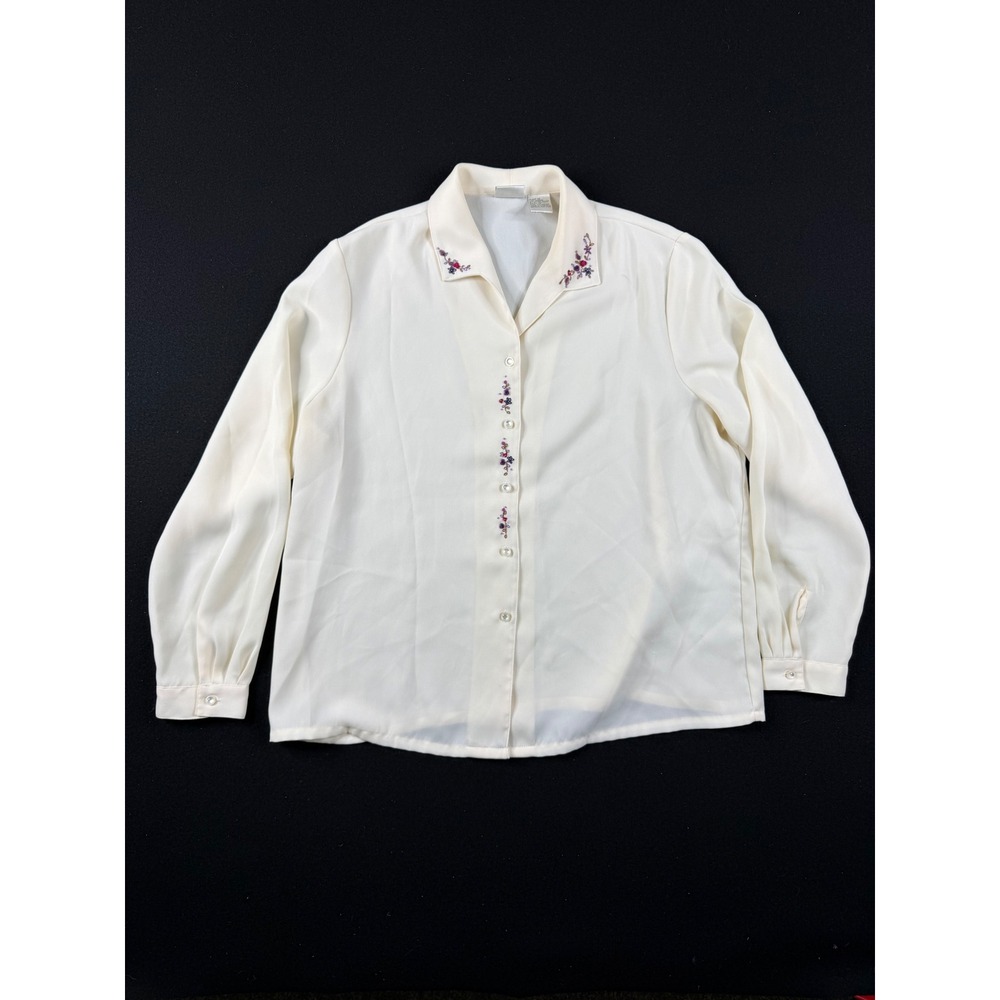Koret Womens Cream Floral Embroidered Beaded Button Front Blouse Size 18